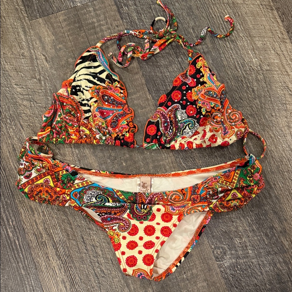 Luli Fama Multicolor Paisley Bikini sm bottom lg top